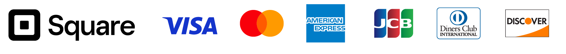 Square・VISA・Mastercard・American Express・JCB・Diners Club・Discover